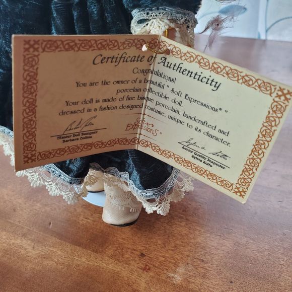 Soft Expressions Porcelain Collectible Doll Handcrafted Bisque Green Dress & Bow - Picture 6 of 12